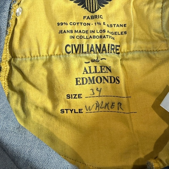 $195 CIVILIANAIRE x Allen Edmonds Made in USA Size 34 Hand Made Lux Jeans - Picture 10 of 13